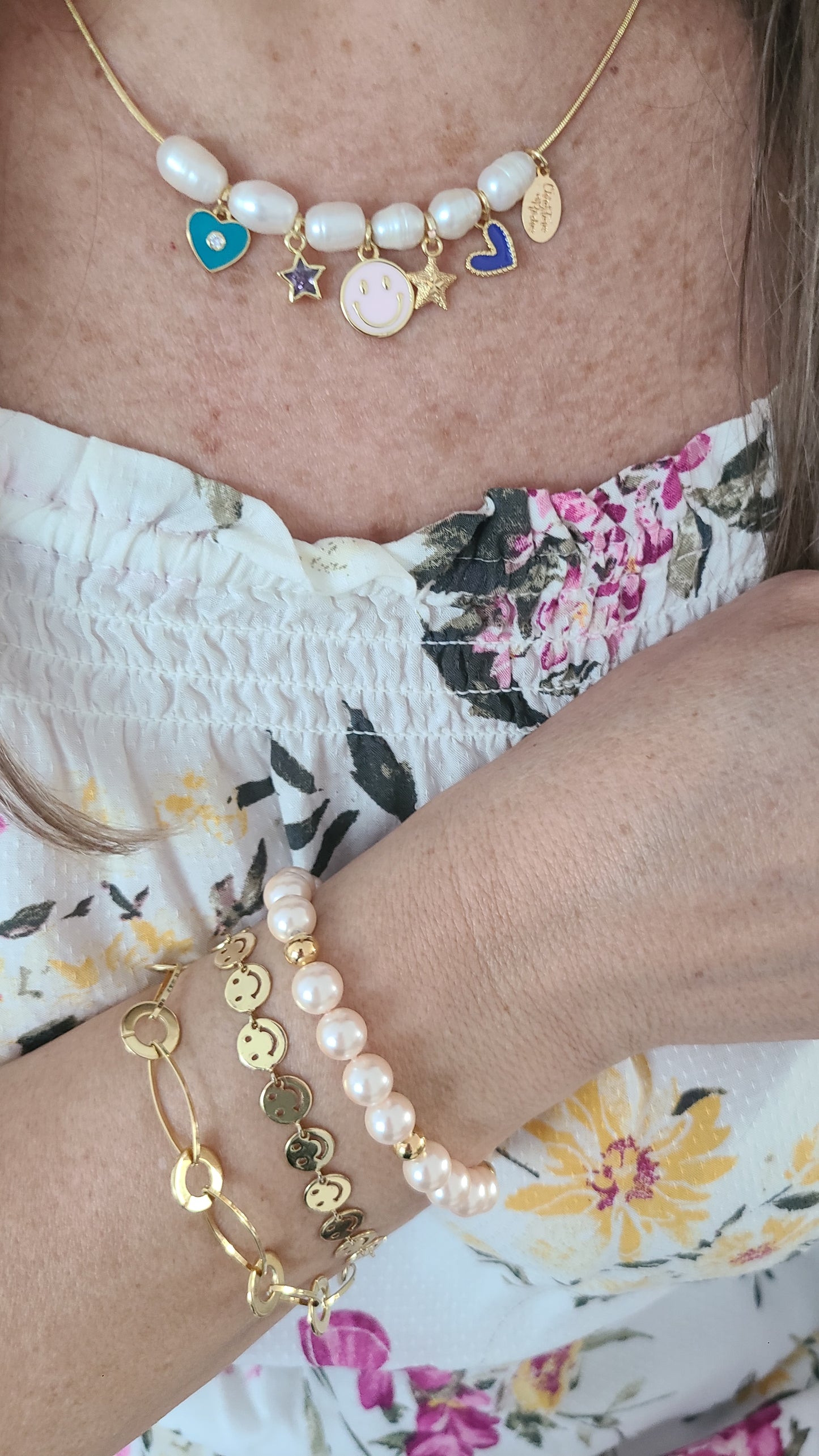 Pearls and Smile Face Charm