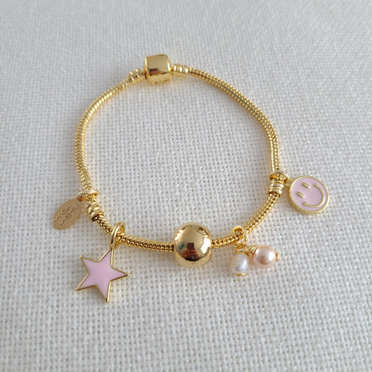 Bracelet Étoile Rose et Perles