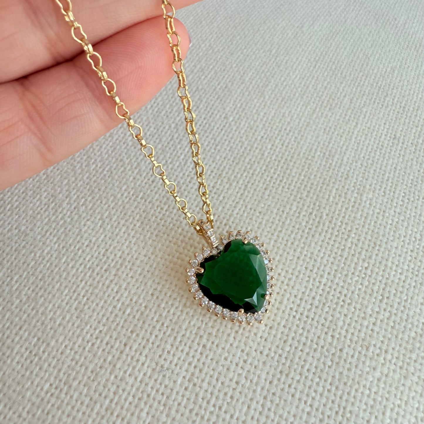 Collier cœur vert émeraude