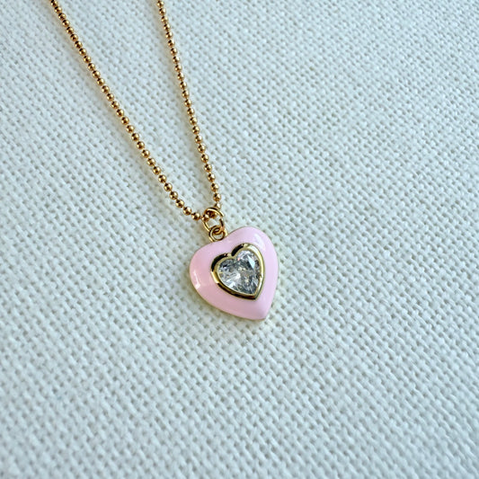 Collier Coeur Rose en Cristal