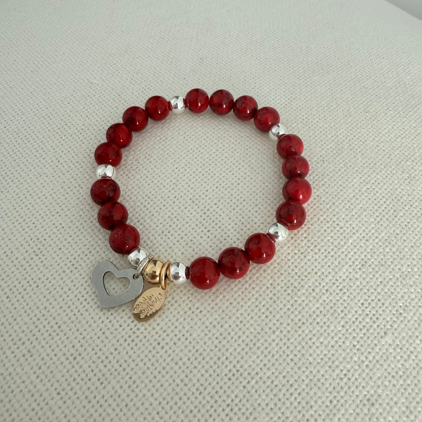 Bracelet cœur en argent rouge