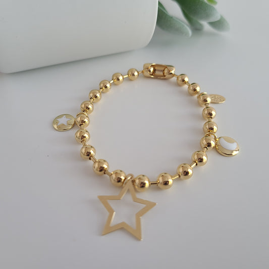 Gold Ball Chain Bracelet - Star & Moon