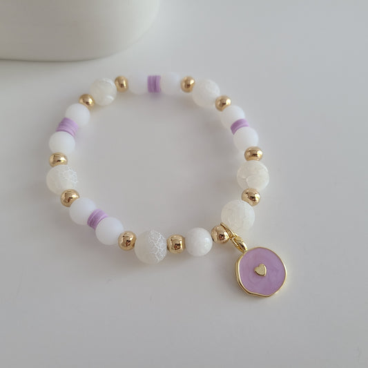 White Jade & Lilac Heart Bracelet