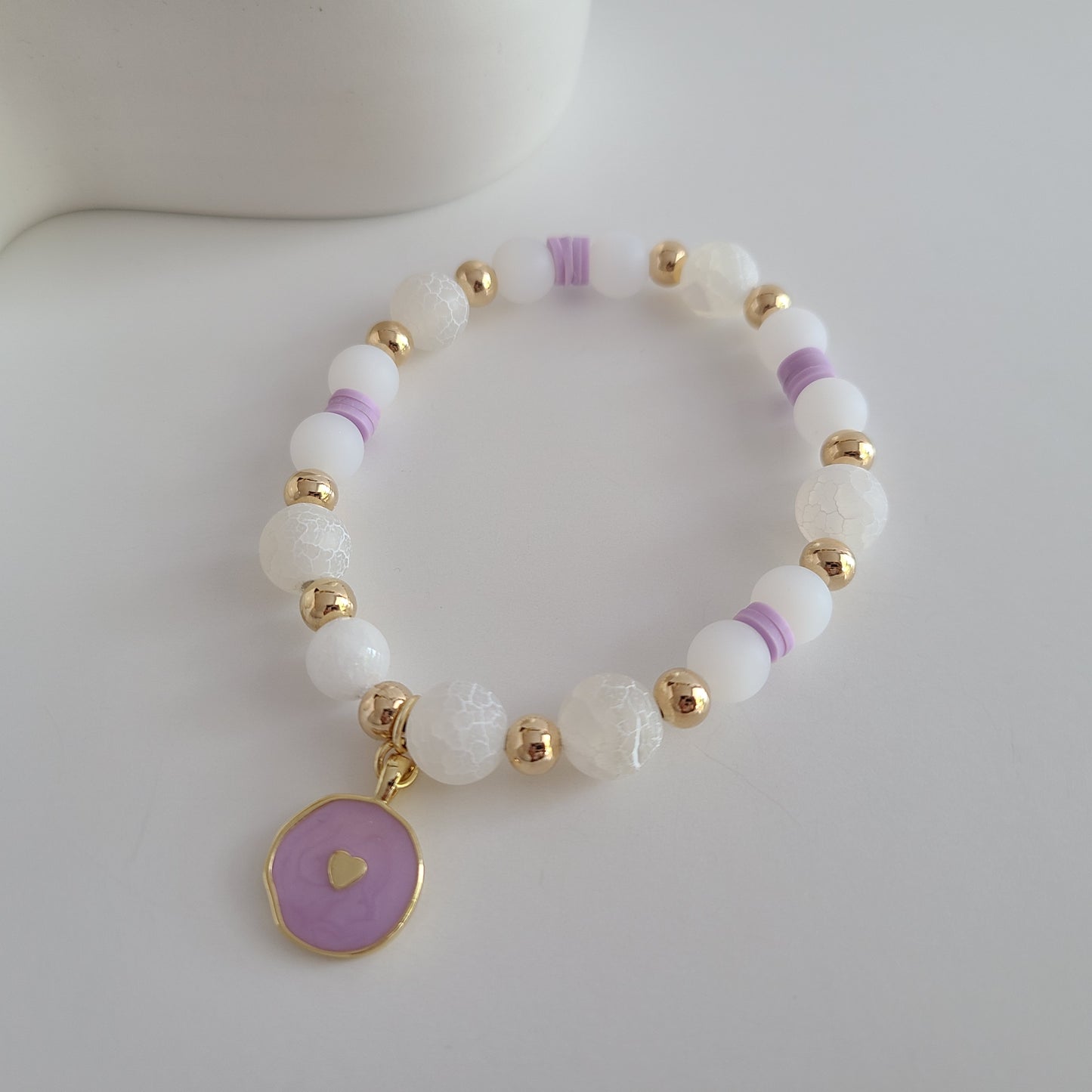 White Jade & Lilac Heart Bracelet