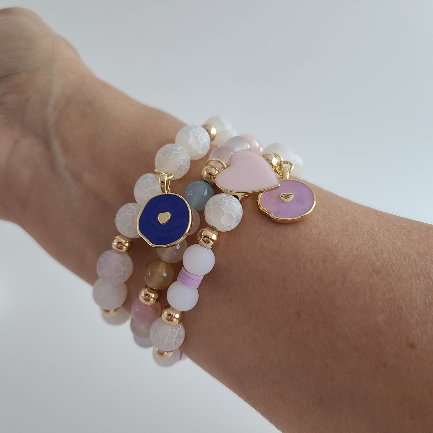 White Jade & Blue Heart Bracelet