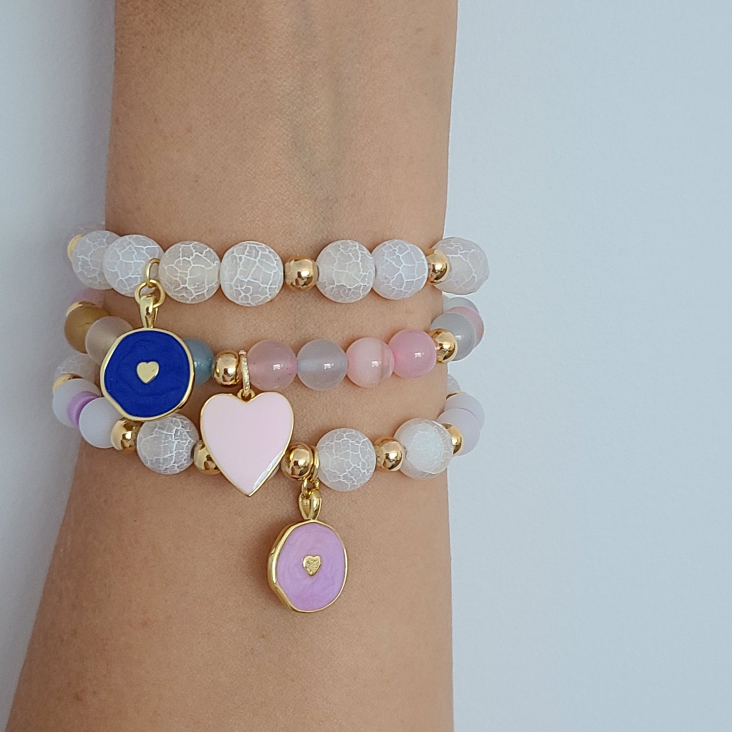 White Jade & Lilac Heart Bracelet