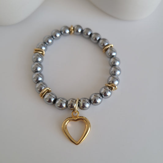 Bracelet coeur en argent foncé et or