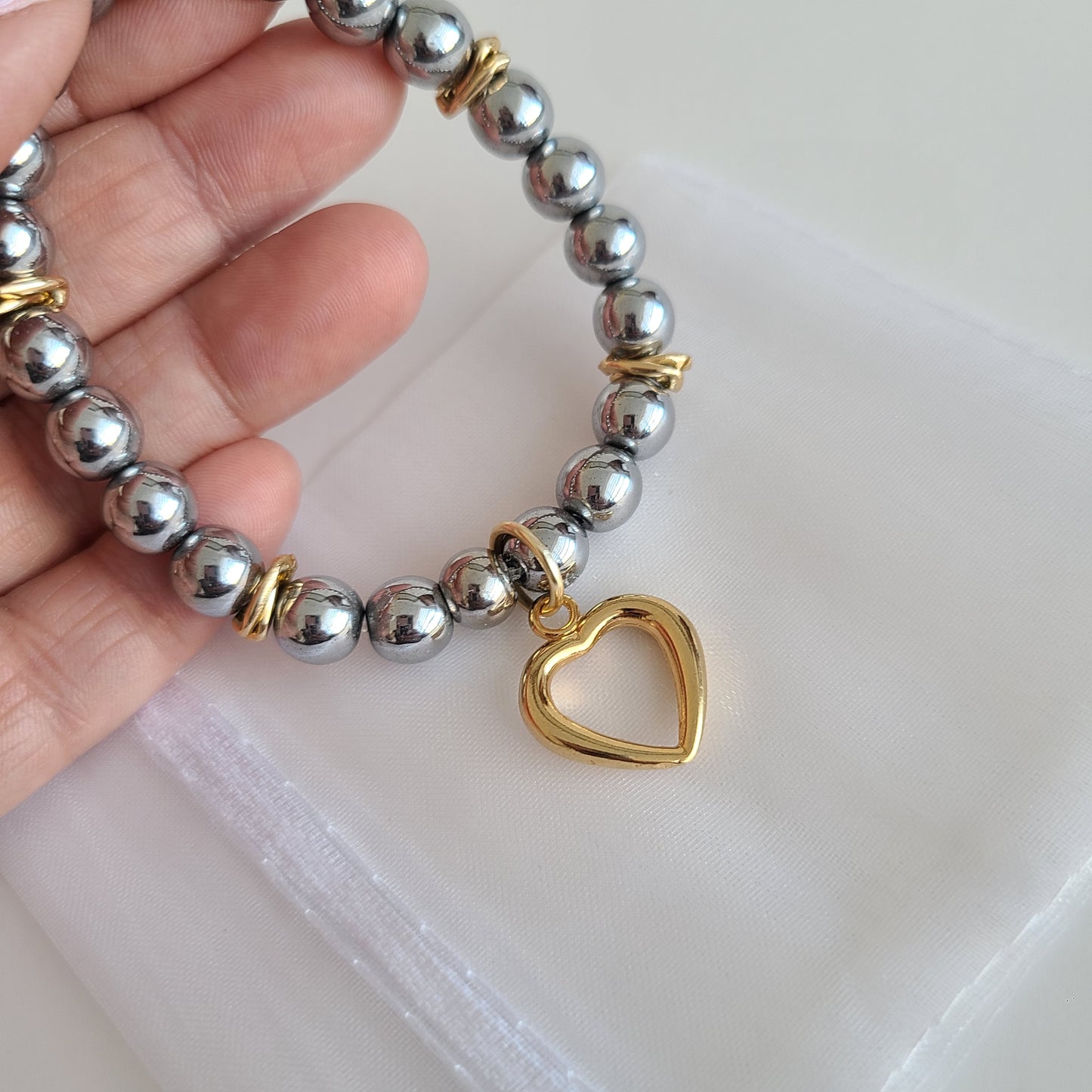 Dark Silver & Gold Heart Bracelet