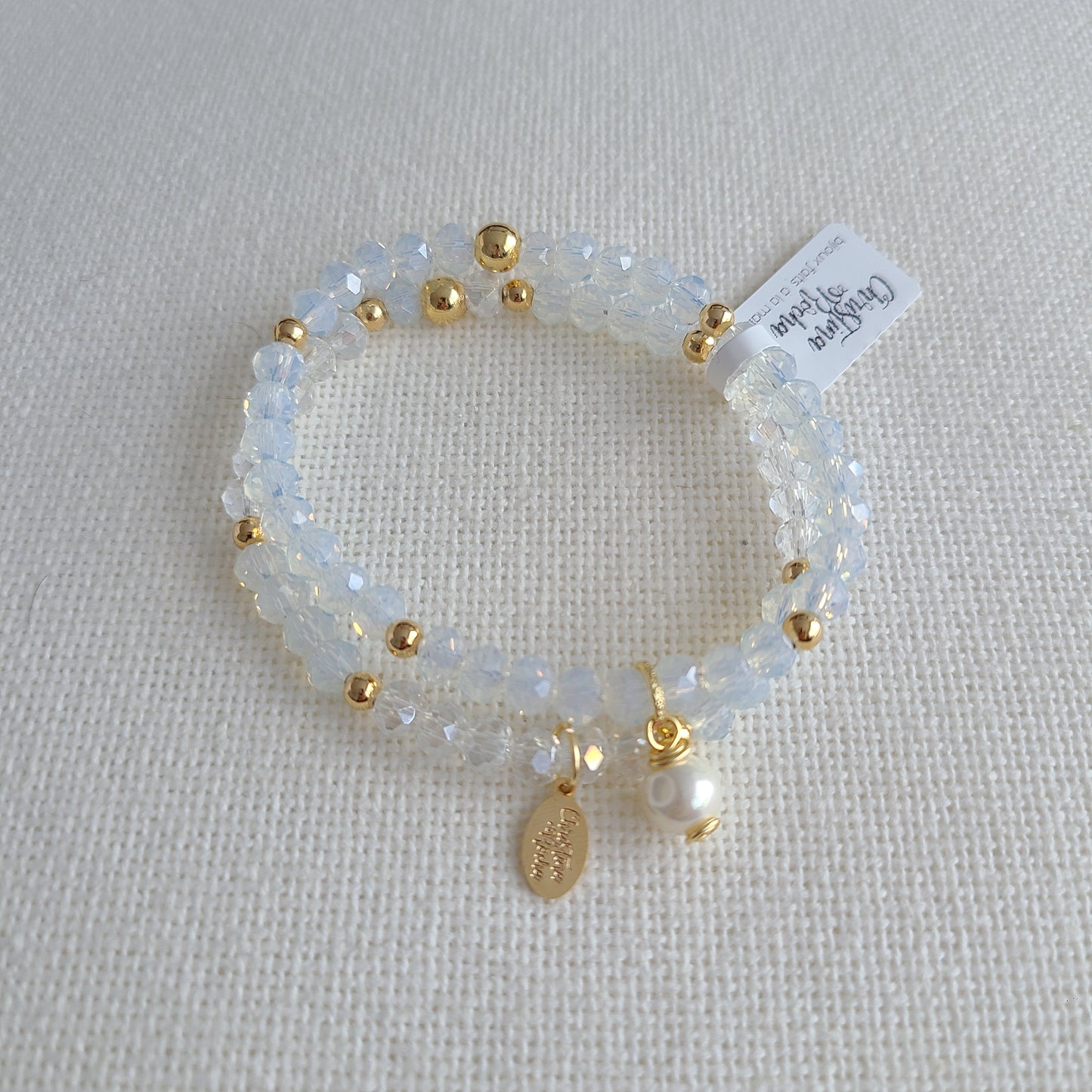 Bracelet double - Cristal de Murano blanc et perle