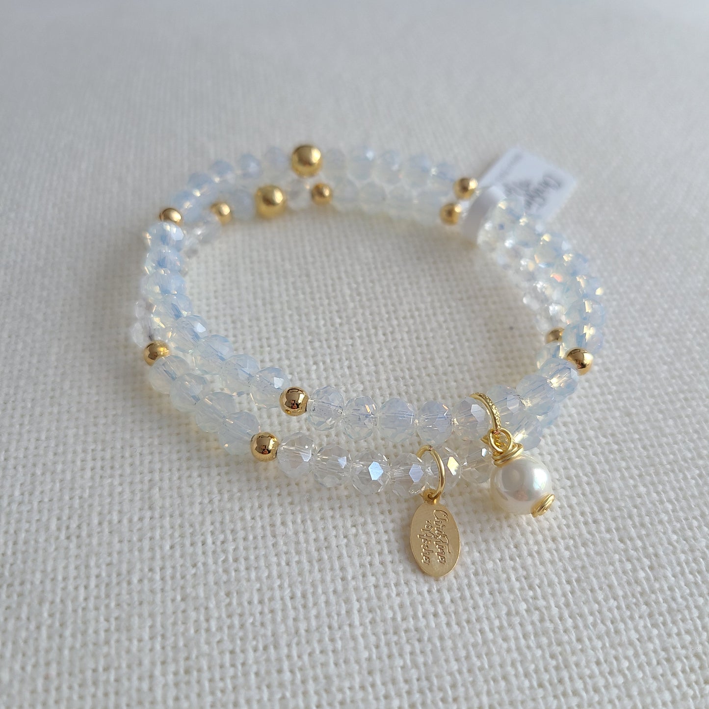 Double bracelet - White Murano Crystal & Pearl