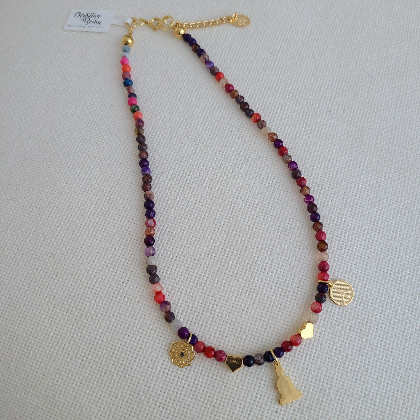 Collier en pierre d'agate multicolore