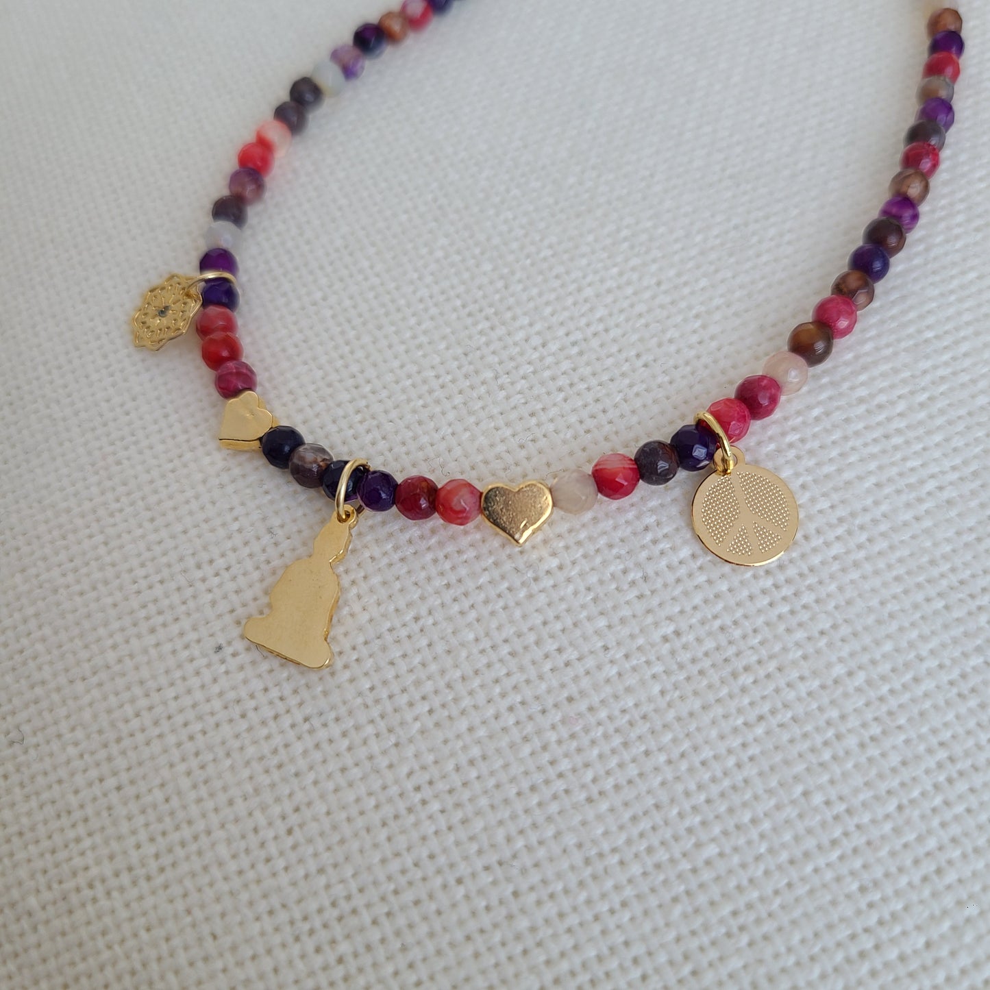 Collier en pierre d'agate multicolore