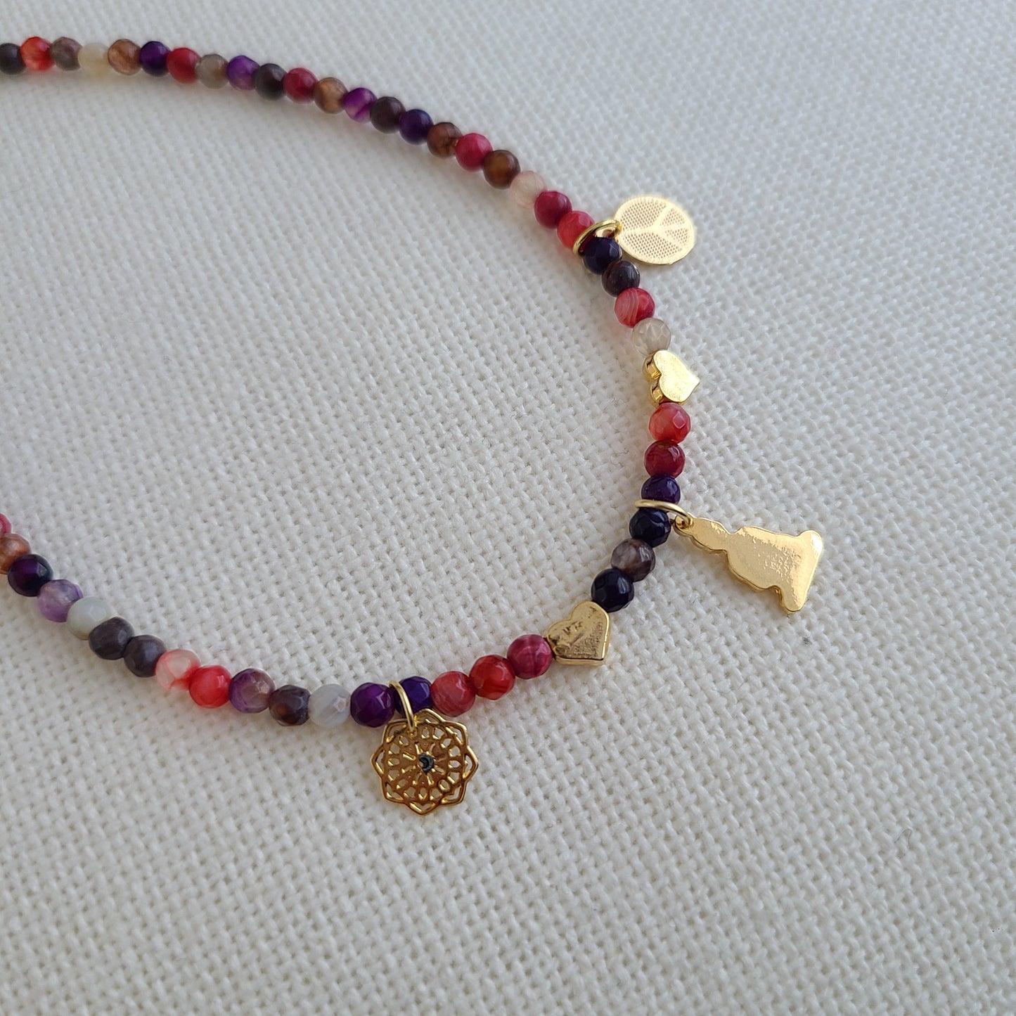 Collier en pierre d'agate multicolore