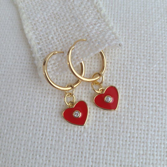 Red Heart Hoop Earrings