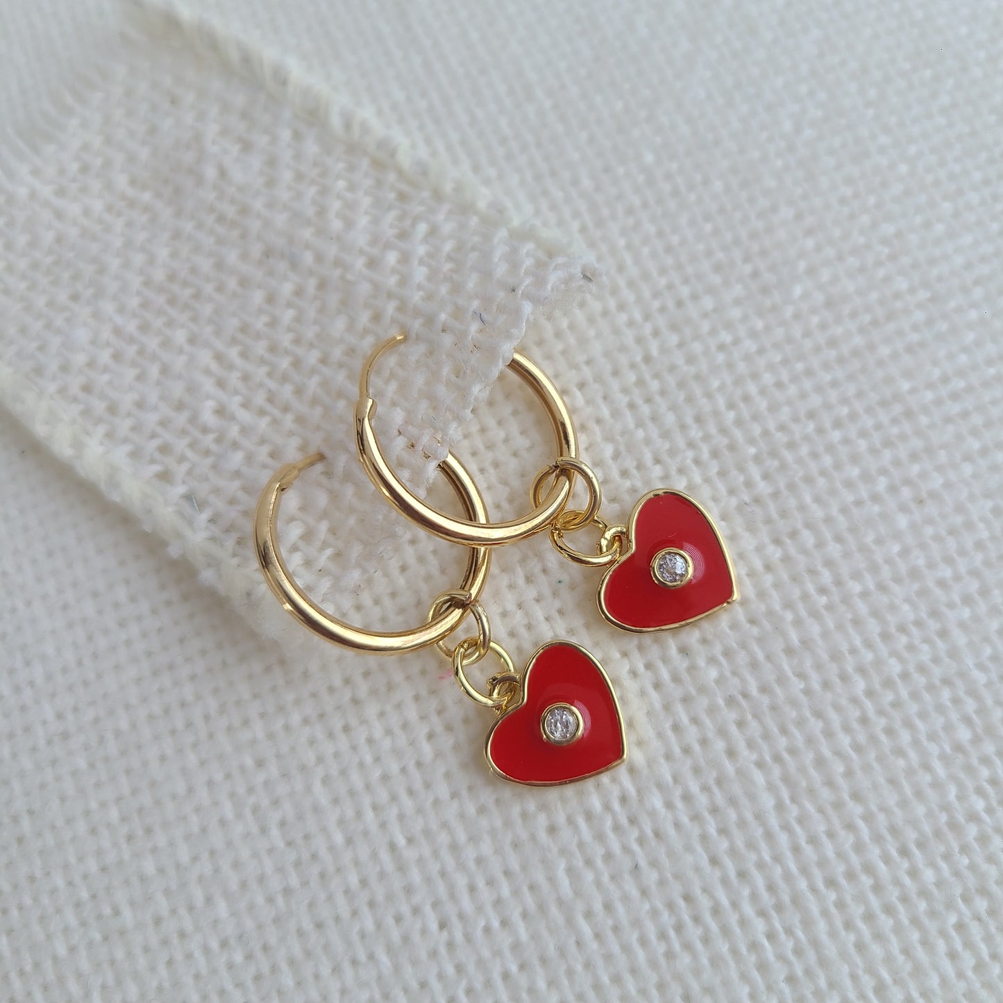 Red Heart Hoop Earrings