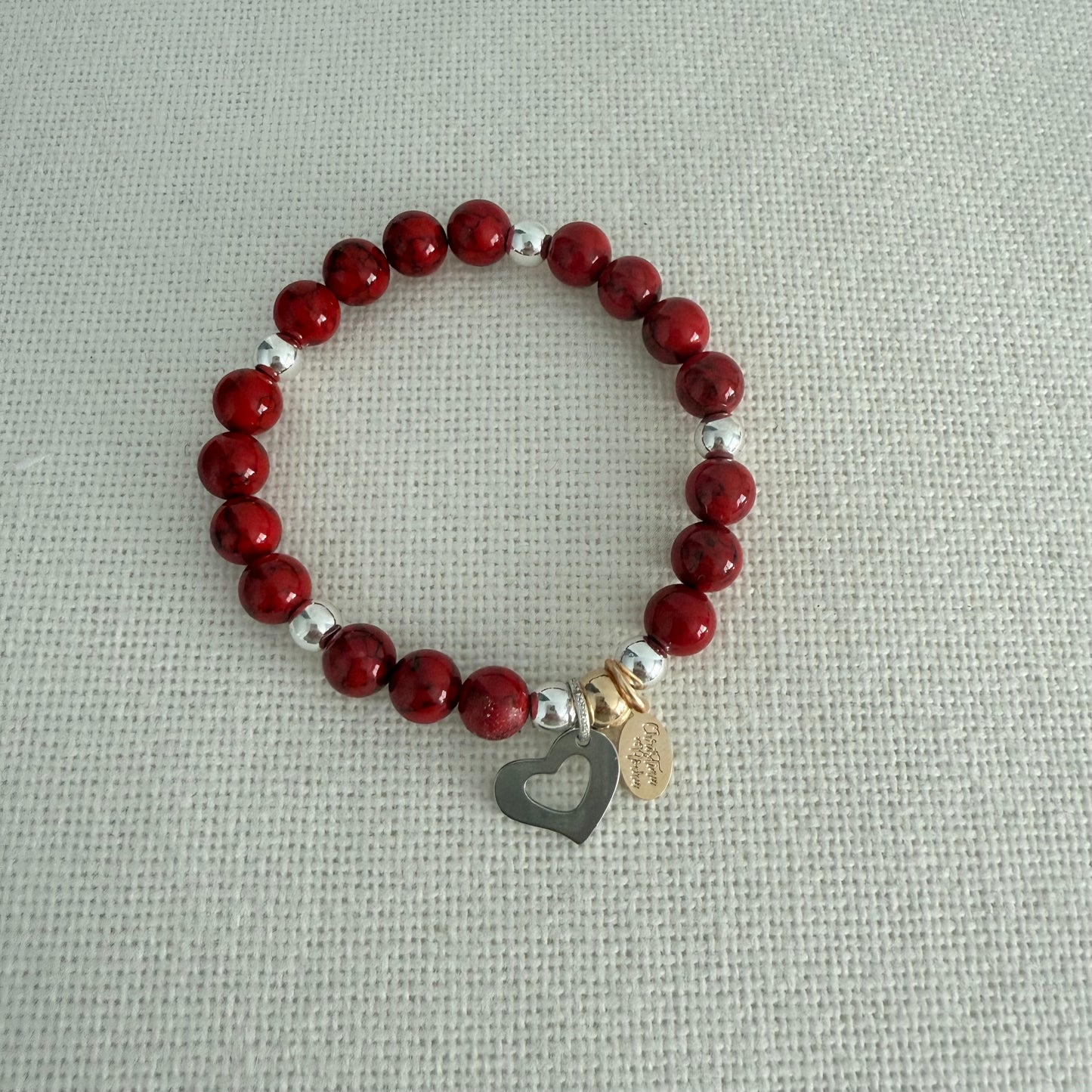 Red Silver Heart Bracelet